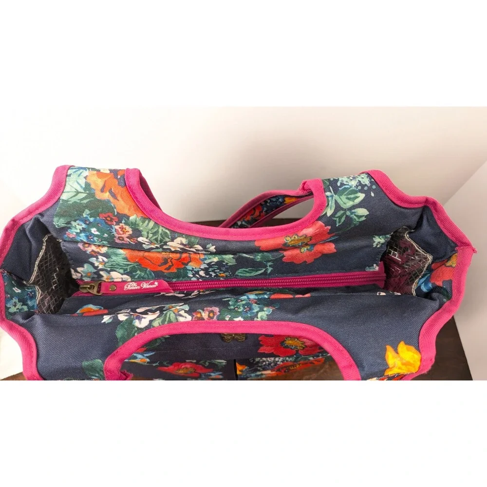 Pioneer Woman Floral Insulated Lunch Tote Cooler Bag Navy Pink Zip Picnic Work